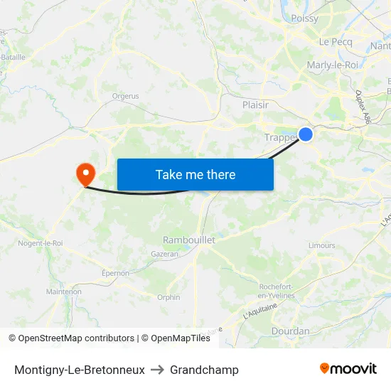 Montigny-Le-Bretonneux to Grandchamp map
