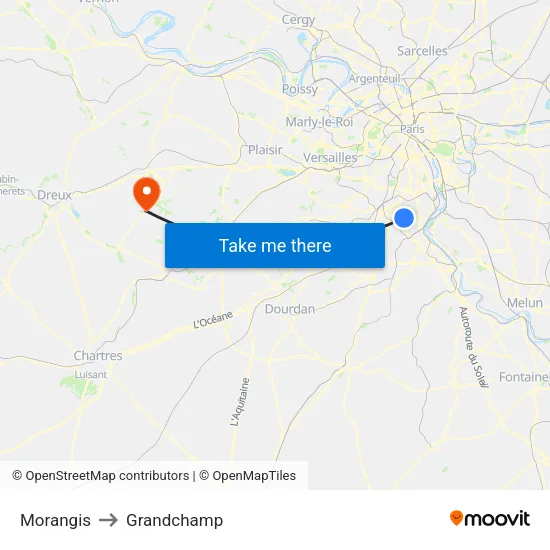 Morangis to Grandchamp map