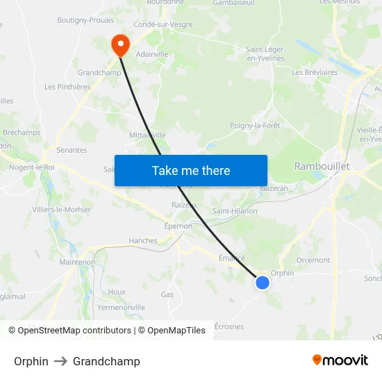 Orphin to Grandchamp map