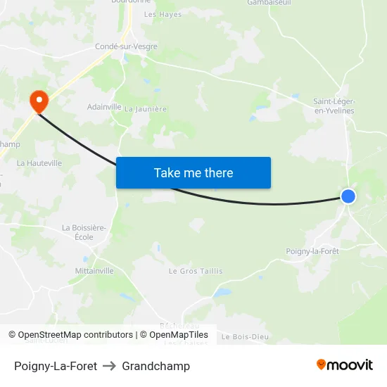 Poigny-La-Foret to Grandchamp map