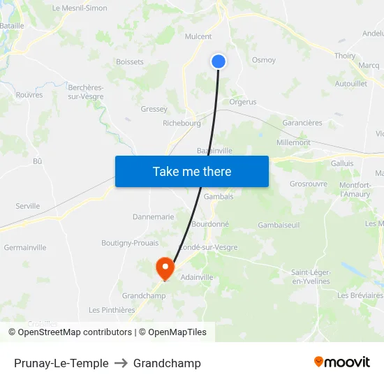 Prunay-Le-Temple to Grandchamp map