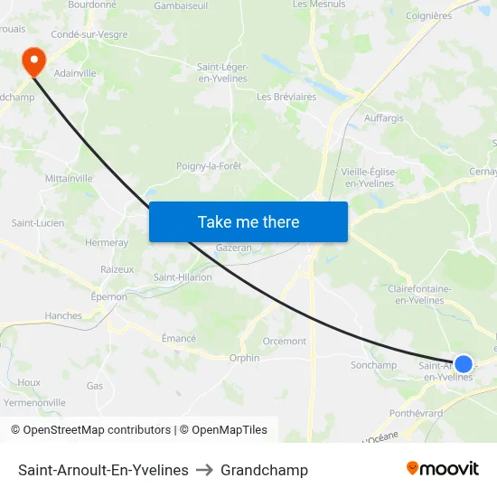 Saint-Arnoult-En-Yvelines to Grandchamp map