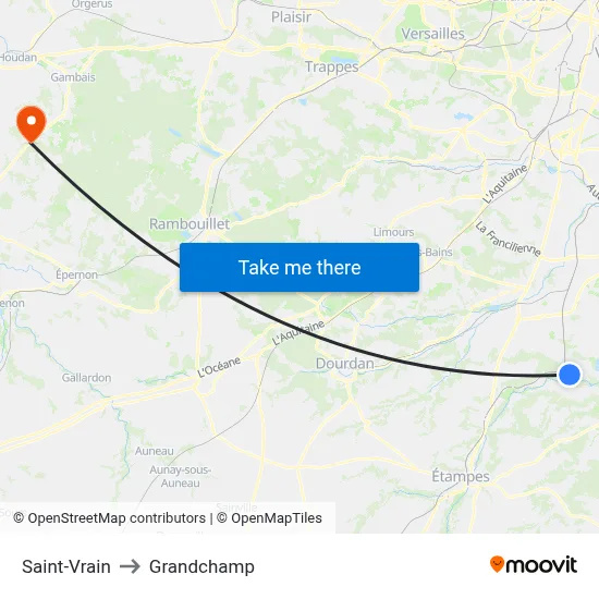 Saint-Vrain to Grandchamp map