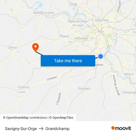 Savigny-Sur-Orge to Grandchamp map