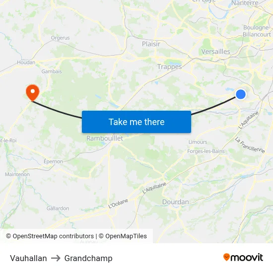 Vauhallan to Grandchamp map