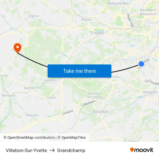 Villebon-Sur-Yvette to Grandchamp map