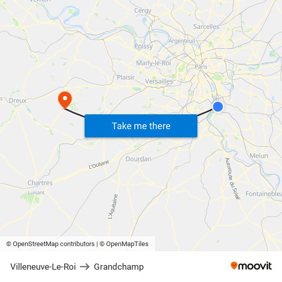 Villeneuve-Le-Roi to Grandchamp map