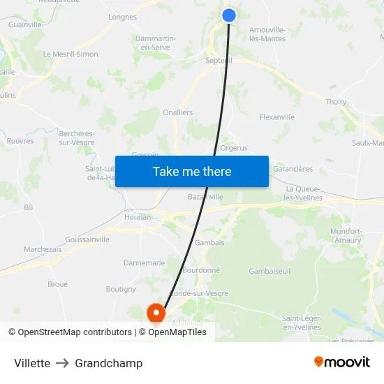 Villette to Grandchamp map