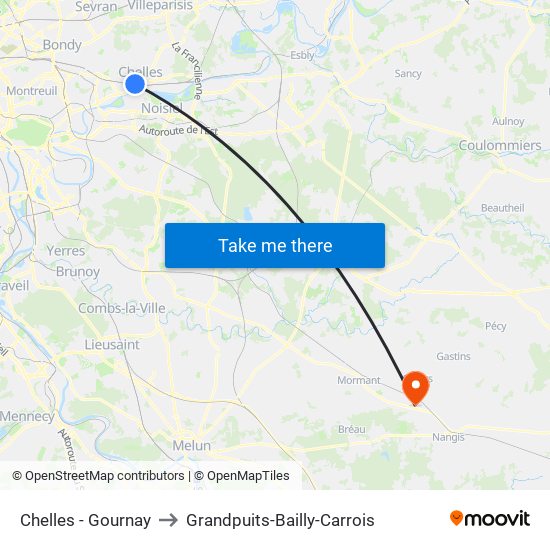 Chelles - Gournay to Grandpuits-Bailly-Carrois map