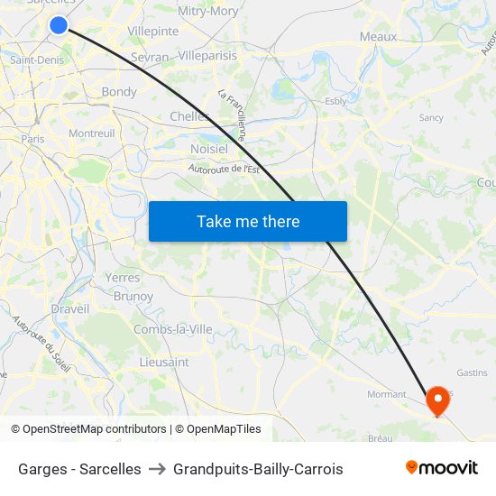 Garges - Sarcelles to Grandpuits-Bailly-Carrois map