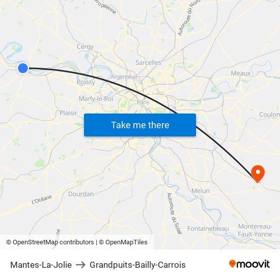 Mantes-La-Jolie to Grandpuits-Bailly-Carrois map