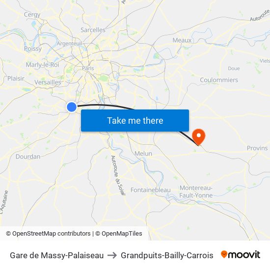 Gare de Massy-Palaiseau to Grandpuits-Bailly-Carrois map