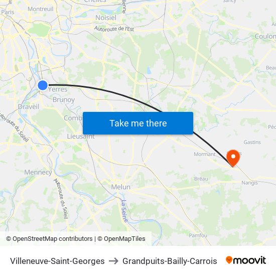 Villeneuve-Saint-Georges to Grandpuits-Bailly-Carrois map