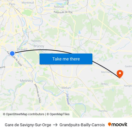 Gare de Savigny-Sur-Orge to Grandpuits-Bailly-Carrois map