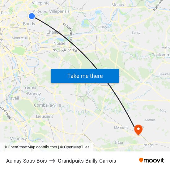 Aulnay-Sous-Bois to Grandpuits-Bailly-Carrois map