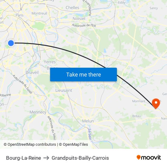 Bourg-La-Reine to Grandpuits-Bailly-Carrois map