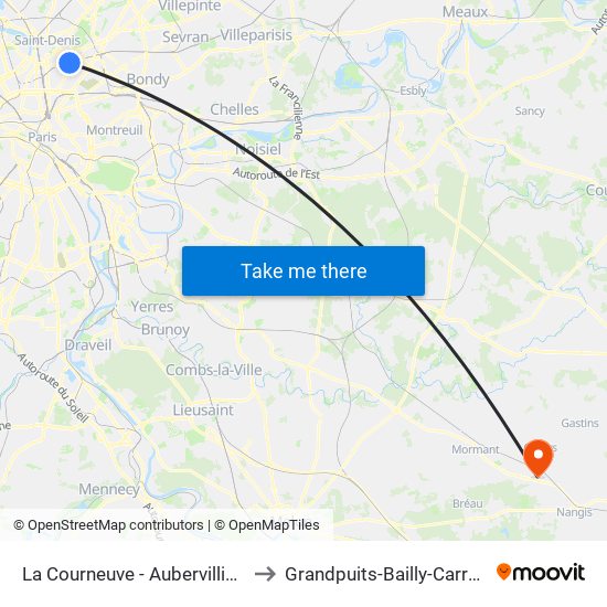 La Courneuve - Aubervilliers to Grandpuits-Bailly-Carrois map