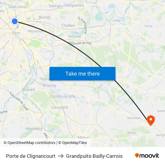 Porte de Clignancourt to Grandpuits-Bailly-Carrois map