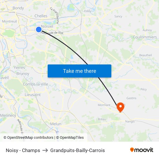 Noisy - Champs to Grandpuits-Bailly-Carrois map