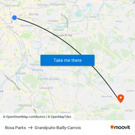 Rosa Parks to Grandpuits-Bailly-Carrois map