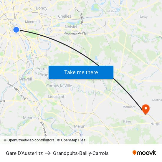 Gare D'Austerlitz to Grandpuits-Bailly-Carrois map