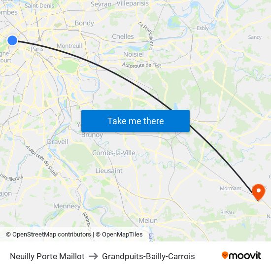 Neuilly Porte Maillot to Grandpuits-Bailly-Carrois map