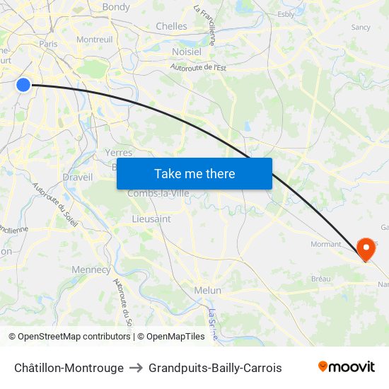 Châtillon-Montrouge to Grandpuits-Bailly-Carrois map