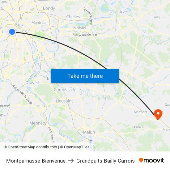 Montparnasse-Bienvenue to Grandpuits-Bailly-Carrois map