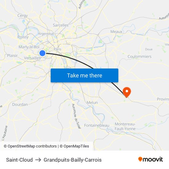 Saint-Cloud to Grandpuits-Bailly-Carrois map