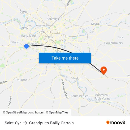 Saint-Cyr to Grandpuits-Bailly-Carrois map