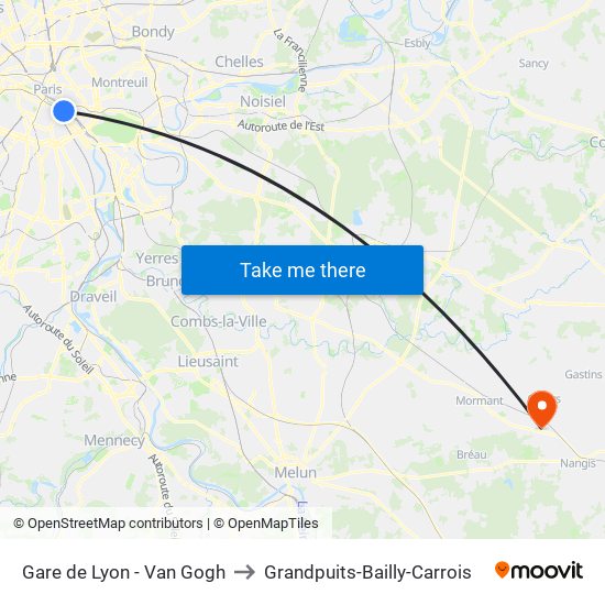 Gare de Lyon - Van Gogh to Grandpuits-Bailly-Carrois map