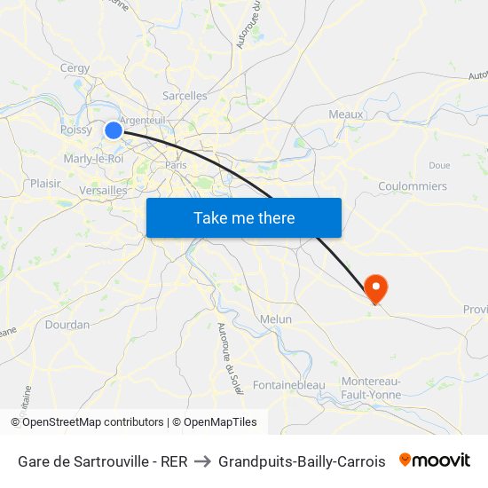 Gare de Sartrouville - RER to Grandpuits-Bailly-Carrois map