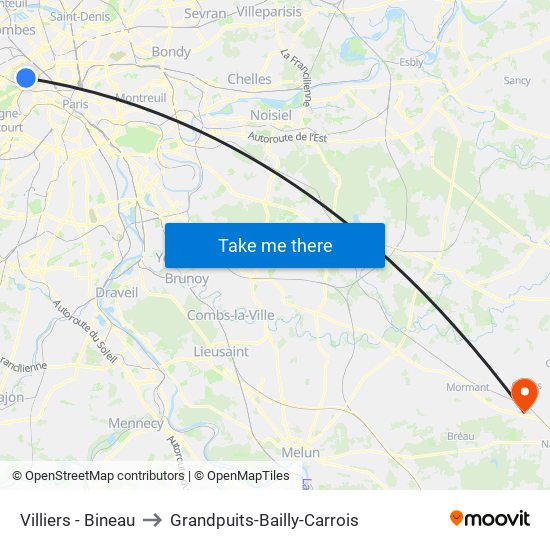 Villiers - Bineau to Grandpuits-Bailly-Carrois map