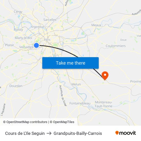 Cours de L'Ile Seguin to Grandpuits-Bailly-Carrois map