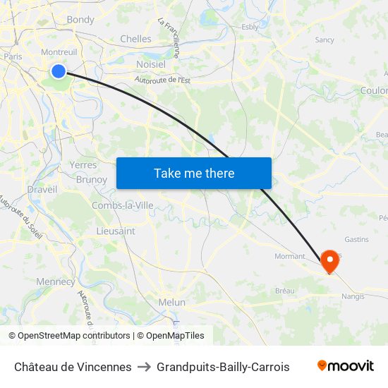 Château de Vincennes to Grandpuits-Bailly-Carrois map