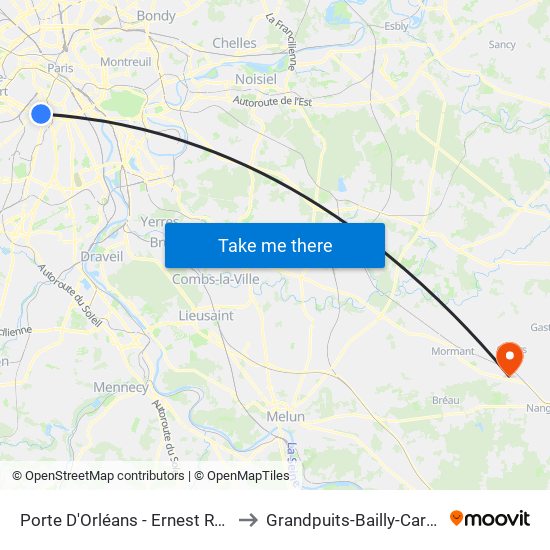 Porte D'Orléans - Ernest Reyer to Grandpuits-Bailly-Carrois map