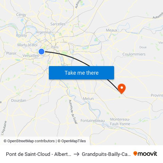Pont de Saint-Cloud - Albert Kahn to Grandpuits-Bailly-Carrois map
