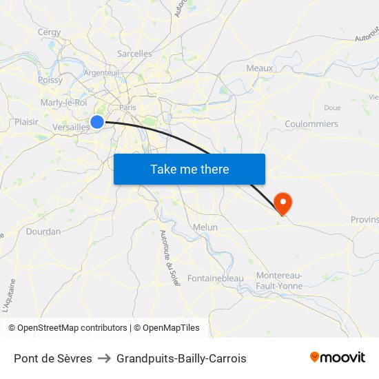 Pont de Sèvres to Grandpuits-Bailly-Carrois map