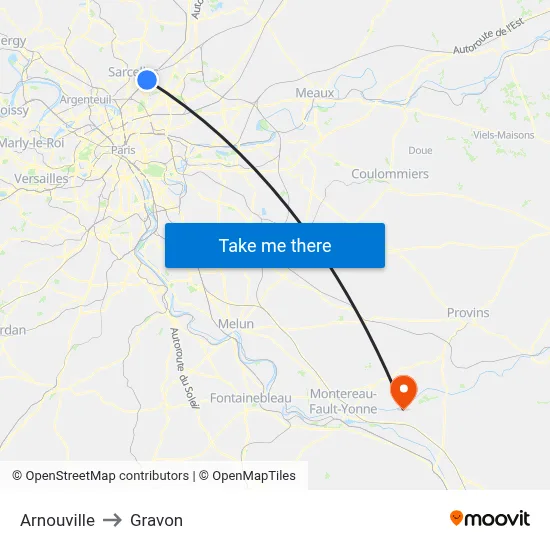 Arnouville to Gravon map
