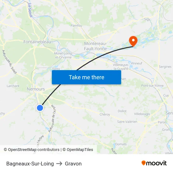 Bagneaux-Sur-Loing to Gravon map