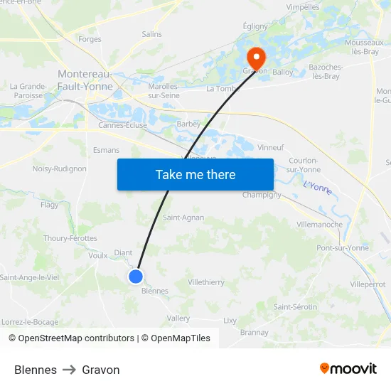Blennes to Gravon map