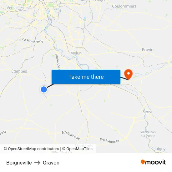 Boigneville to Gravon map