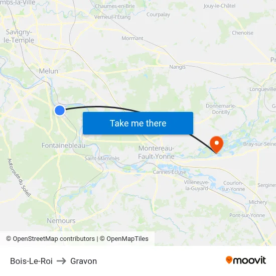 Bois-Le-Roi to Gravon map