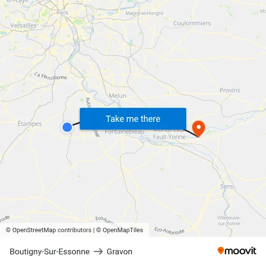 Boutigny-Sur-Essonne to Gravon map