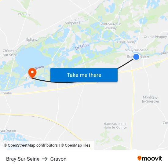 Bray-Sur-Seine to Gravon map