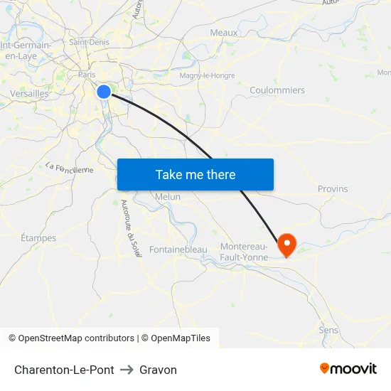 Charenton-Le-Pont to Gravon map