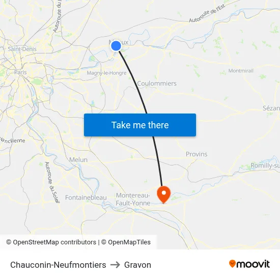 Chauconin-Neufmontiers to Gravon map