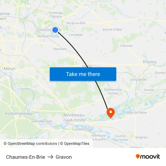 Chaumes-En-Brie to Gravon map