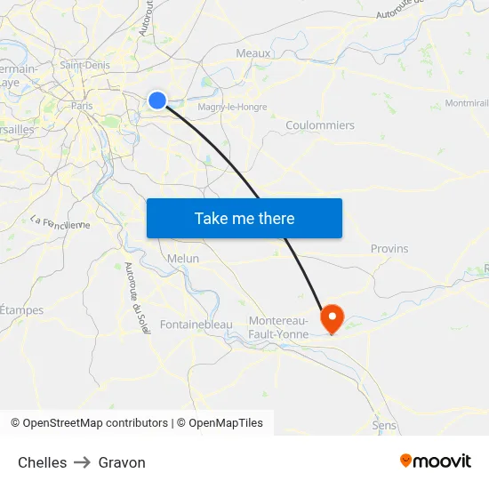 Chelles to Gravon map