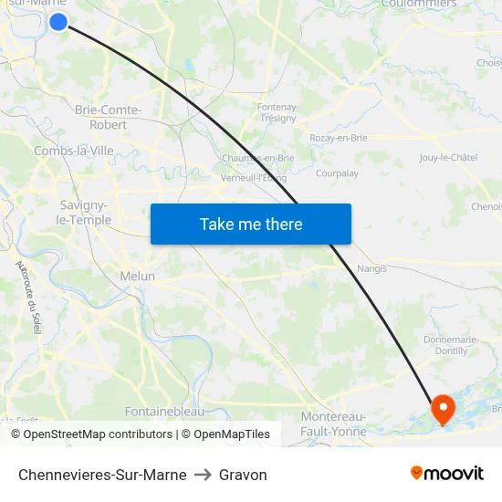 Chennevieres-Sur-Marne to Gravon map
